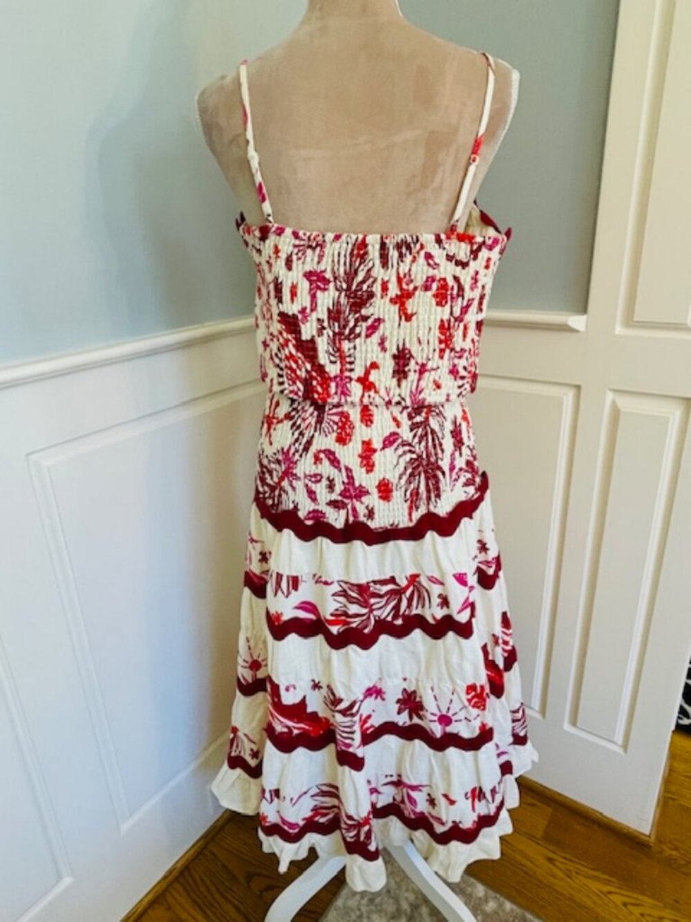 Caroline Constas Linen Blend 2 PC Skirt Crop Top Euro Set Ric Rac Trim NWT Large - Picture 7 of 11